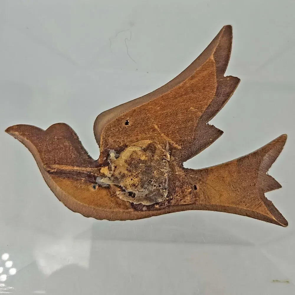 Vintage hand carved wood wooden black forest swallow bird glass eye